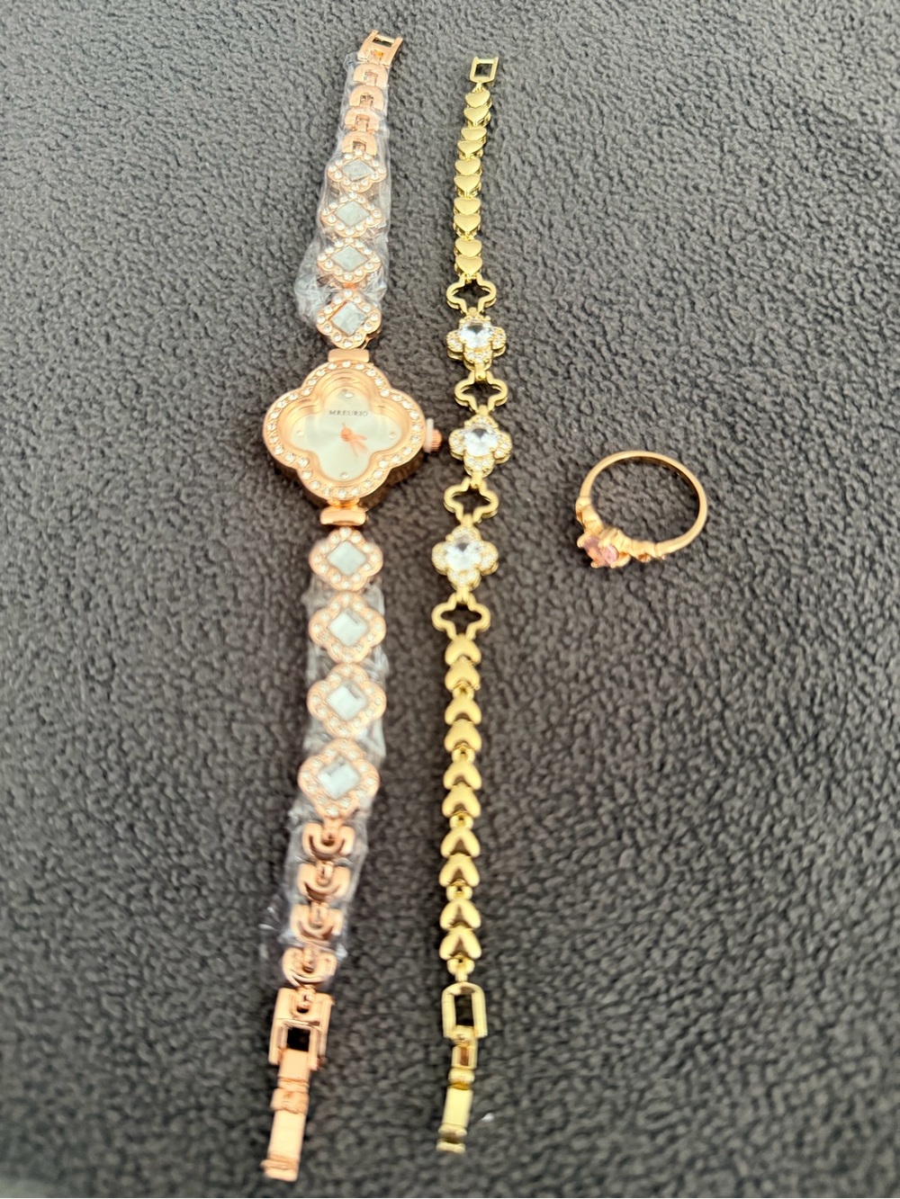 Rose Gold Floral Dial Women's Watch and Bracelet Set
